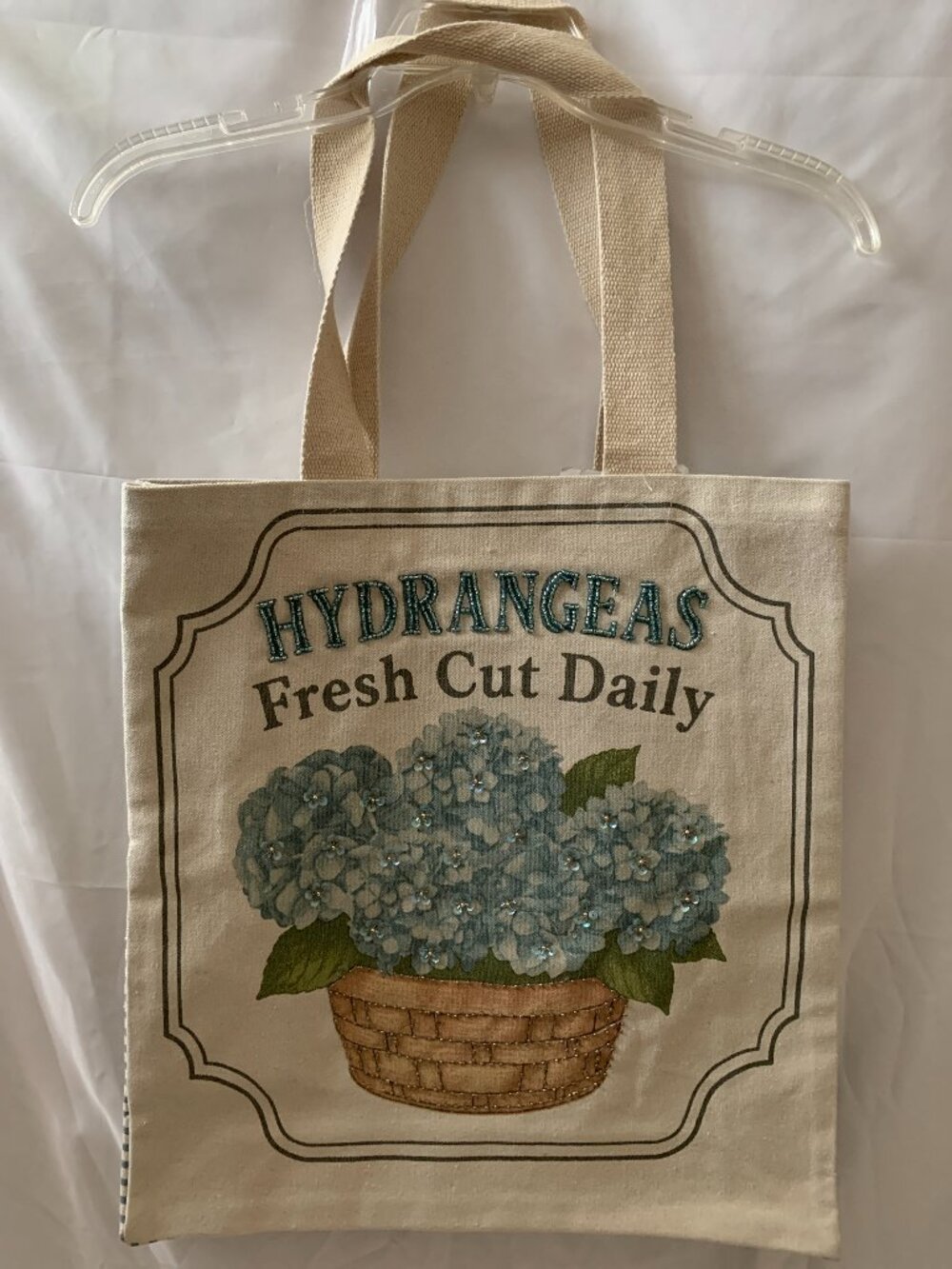 Unbranded Hydrangeas Seed Beaded & Sequin Thick Canvas Tote Bag